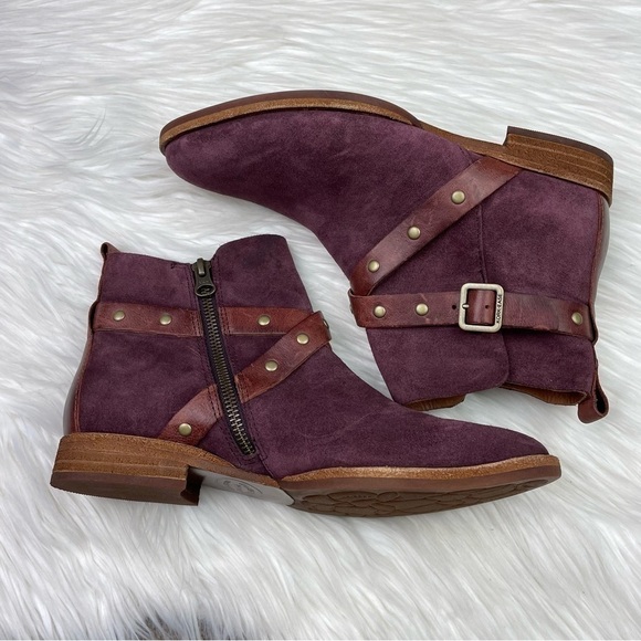 New Kork-Ease Kenai Harness Italian Suede Booties in Burgundy Wine - Picture 11 of 14